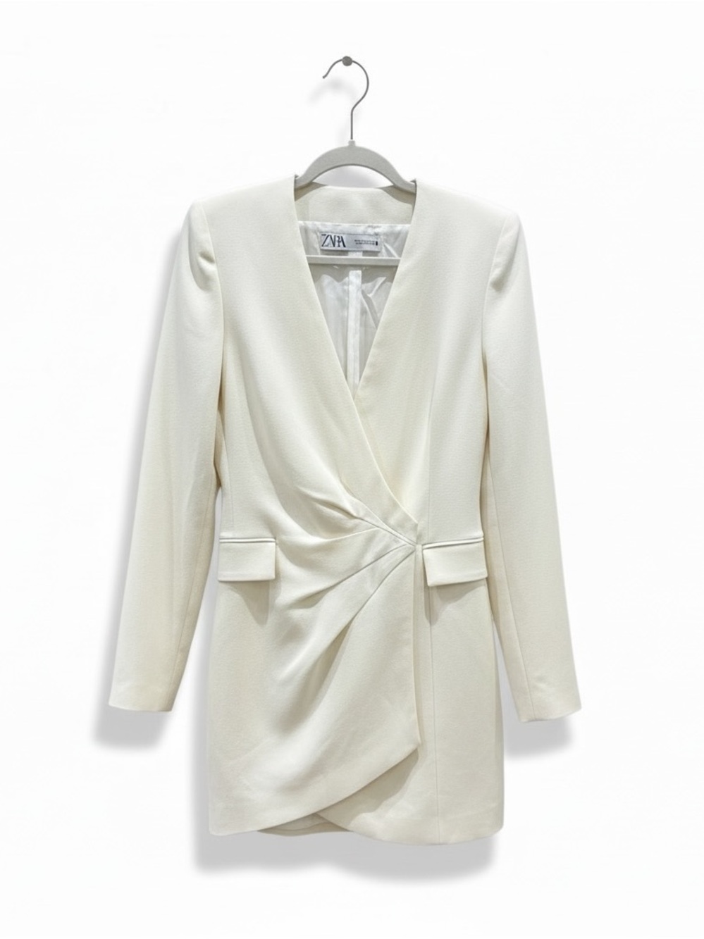 Zara Cream Wrap-Front Long Sleeve Blazer Dress
